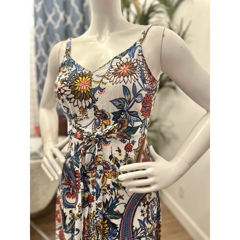 Macy's MSK Sleeveless Maxi Dress Women Size S‎ 4/6 Paisley Flowy Boho Tie Front - Picture 2 of 8